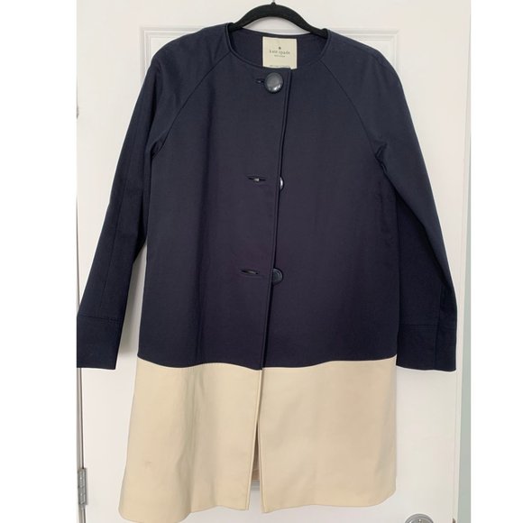 Kate Spade Navy/Beige Coat - Women's Size Small - Picture 1 of 5